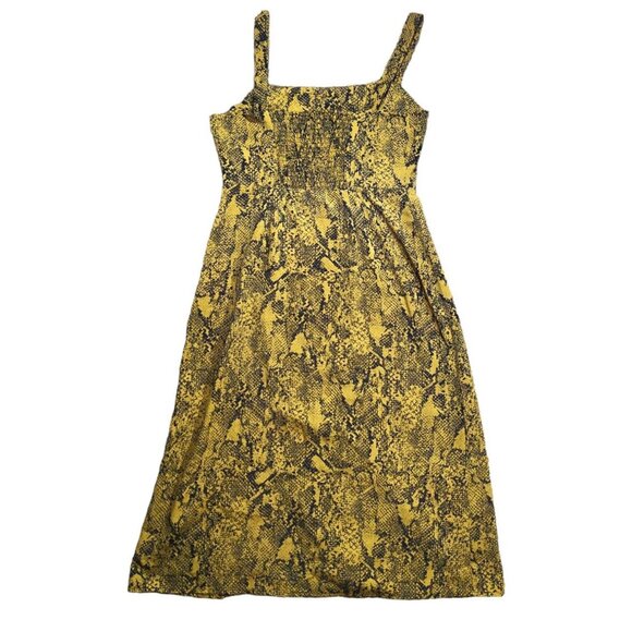 Yellow and Black Snakeskin Animal Print Sexy Knee Length Grunge Slit Dress - Picture 6 of 6